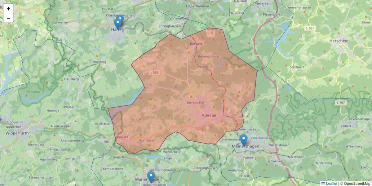 Karte des Postleitzahlen Bereichs  und der umliegenden Postleitzahlen in Deutschland