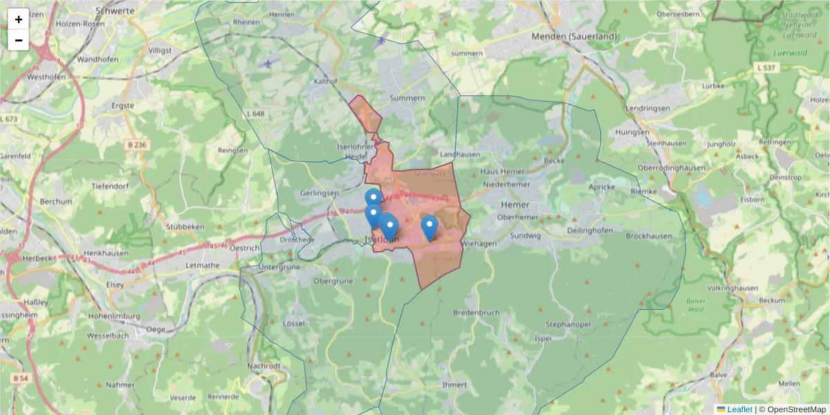 Karte des Postleitzahlen Bereichs  und der umliegenden Postleitzahlen in Deutschland