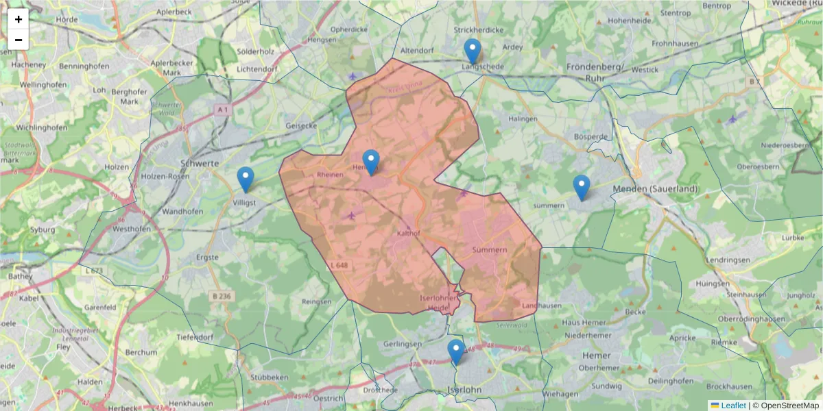 Karte des Postleitzahlen Bereichs  und der umliegenden Postleitzahlen in Deutschland