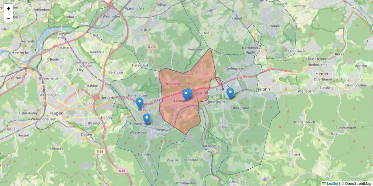 Karte des Postleitzahlen Bereichs  und der umliegenden Postleitzahlen in Deutschland