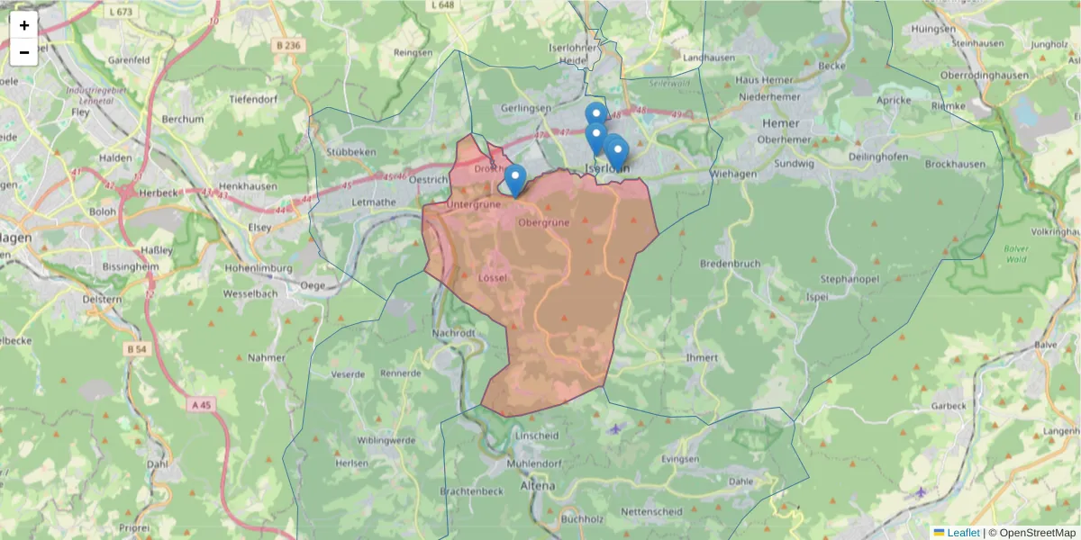 Karte des Postleitzahlen Bereichs  und der umliegenden Postleitzahlen in Deutschland