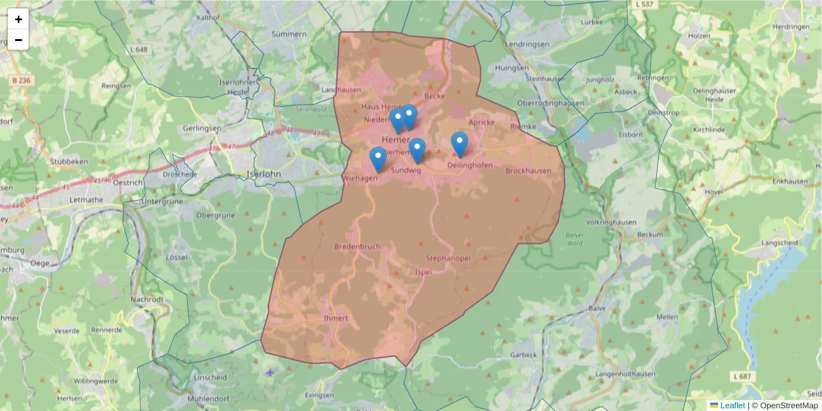Karte des Postleitzahlen Bereichs  und der umliegenden Postleitzahlen in Deutschland