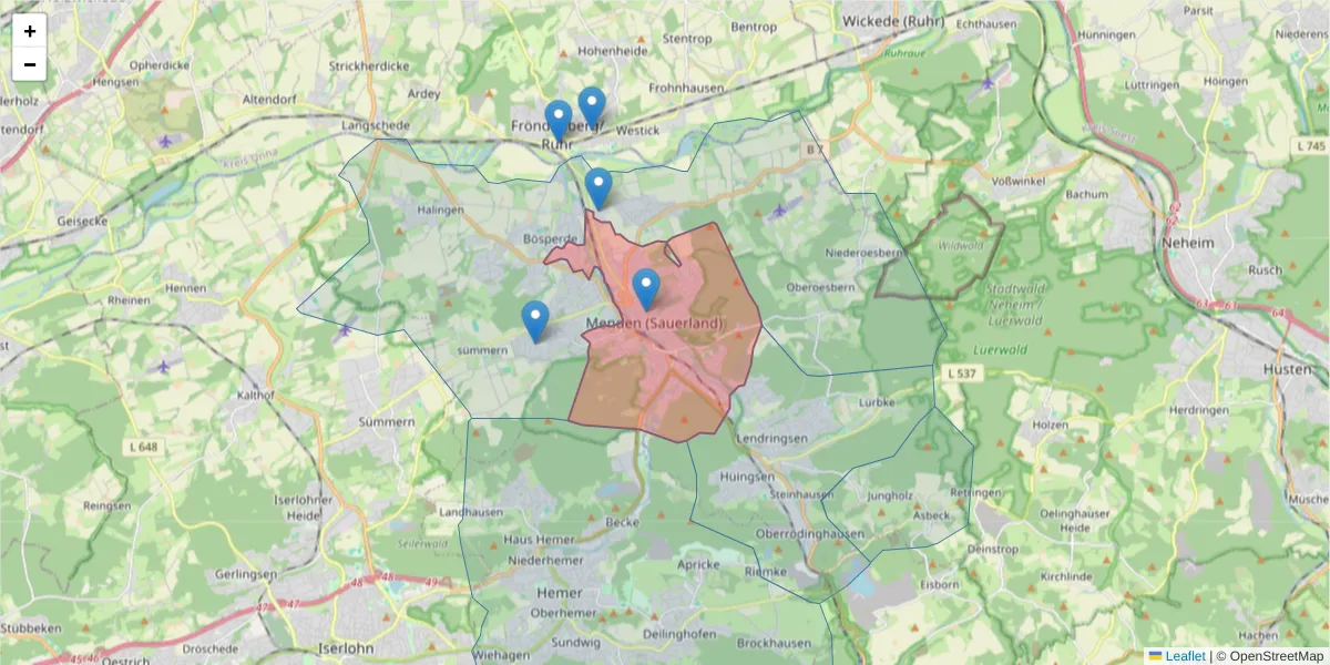 Karte des Postleitzahlen Bereichs  und der umliegenden Postleitzahlen in Deutschland
