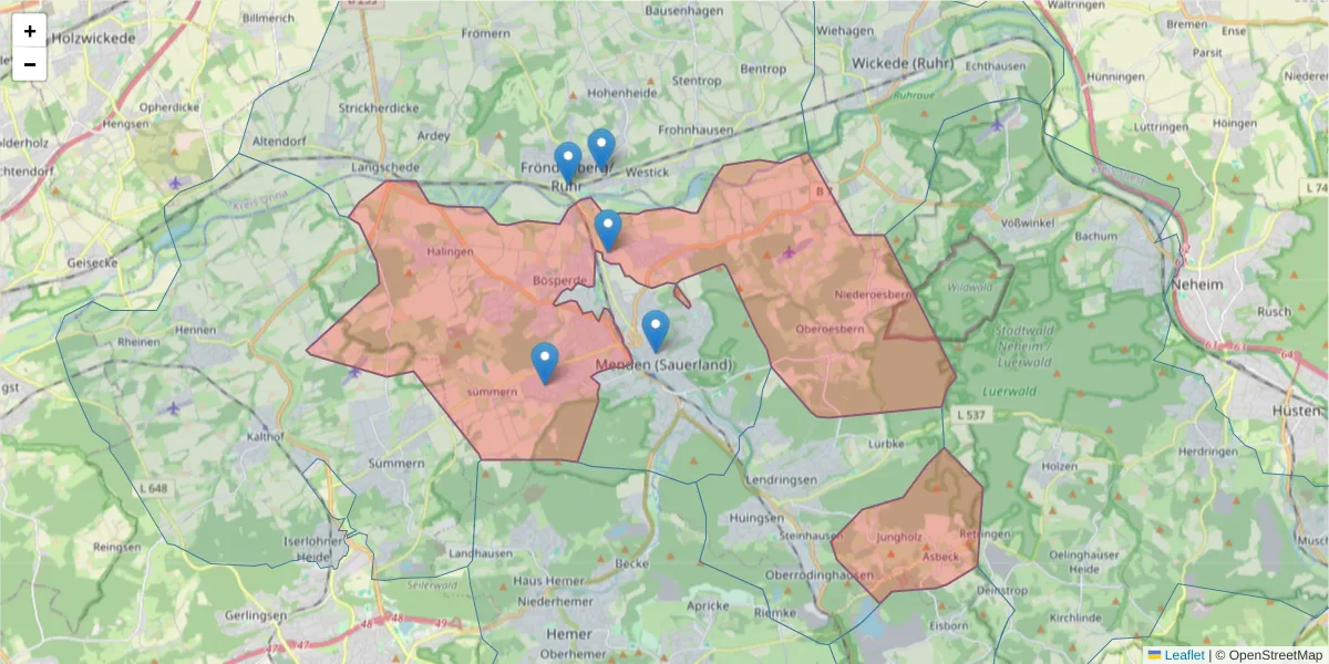 Karte des Postleitzahlen Bereichs  und der umliegenden Postleitzahlen in Deutschland