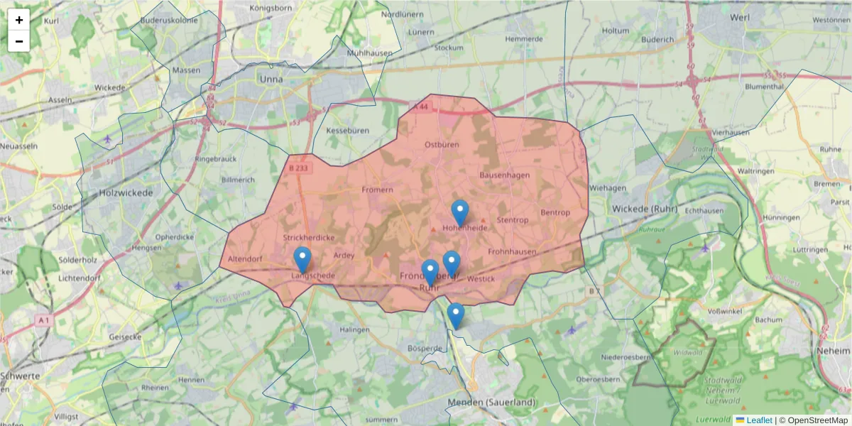 Karte des Postleitzahlen Bereichs  und der umliegenden Postleitzahlen in Deutschland
