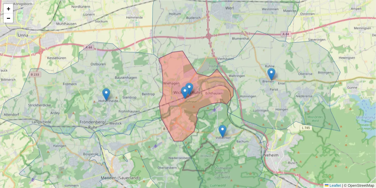 Karte des Postleitzahlen Bereichs  und der umliegenden Postleitzahlen in Deutschland