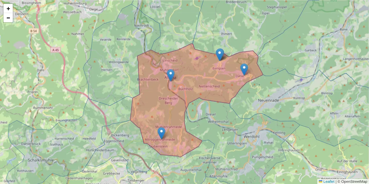 Karte des Postleitzahlen Bereichs  und der umliegenden Postleitzahlen in Deutschland