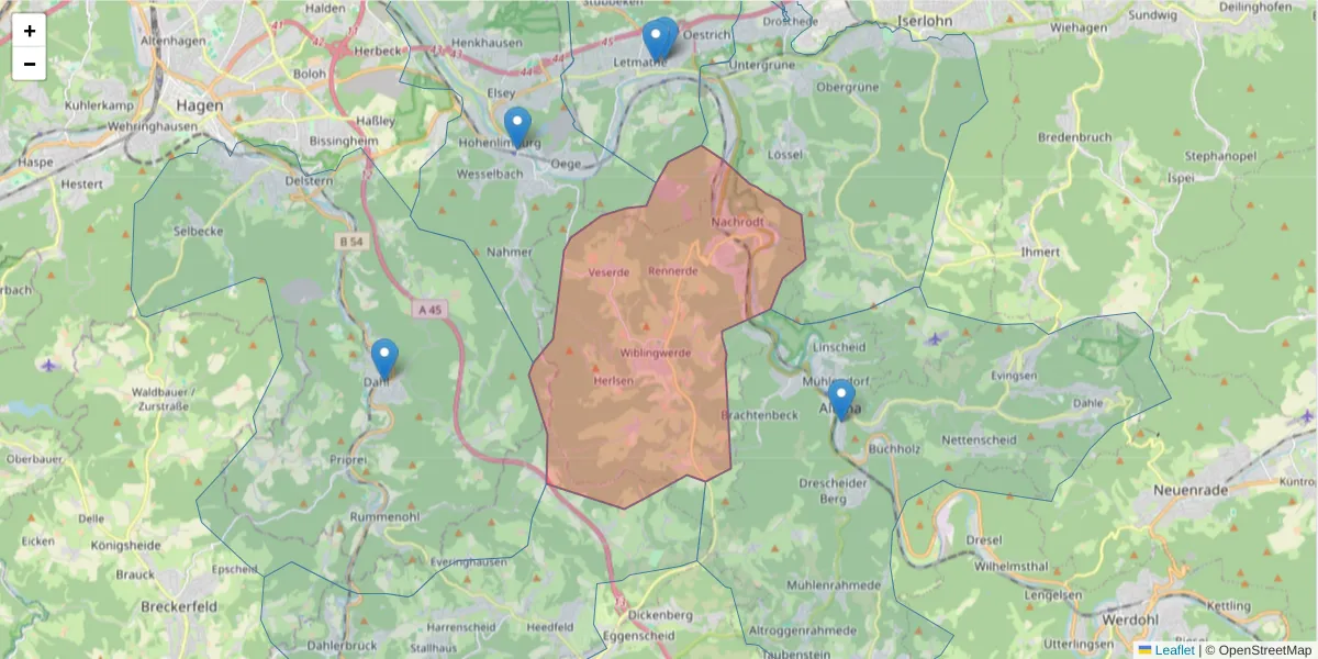 Karte des Postleitzahlen Bereichs  und der umliegenden Postleitzahlen in Deutschland