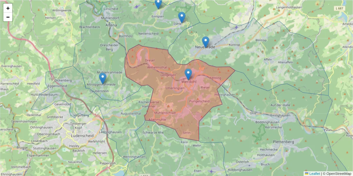 Karte des Postleitzahlen Bereichs  und der umliegenden Postleitzahlen in Deutschland