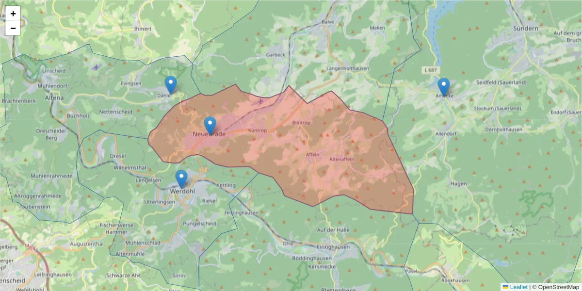 Karte des Postleitzahlen Bereichs  und der umliegenden Postleitzahlen in Deutschland