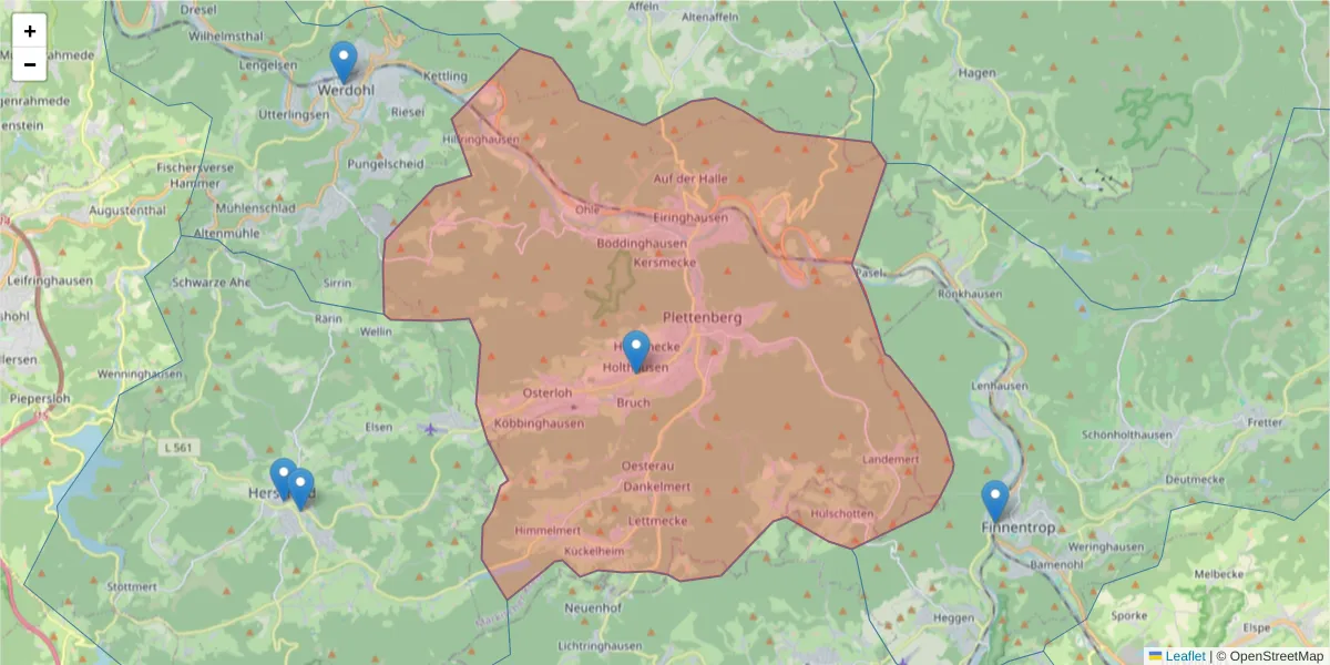 Karte des Postleitzahlen Bereichs  und der umliegenden Postleitzahlen in Deutschland