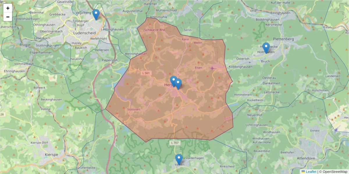 Karte des Postleitzahlen Bereichs  und der umliegenden Postleitzahlen in Deutschland