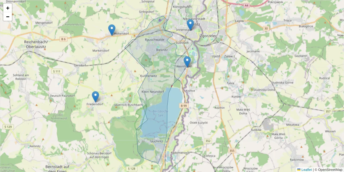 Karte des Postleitzahlen Bereichs  und der umliegenden Postleitzahlen in Deutschland