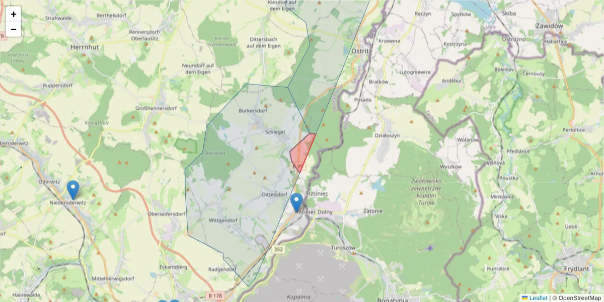 Karte des Postleitzahlen Bereichs  und der umliegenden Postleitzahlen in Deutschland