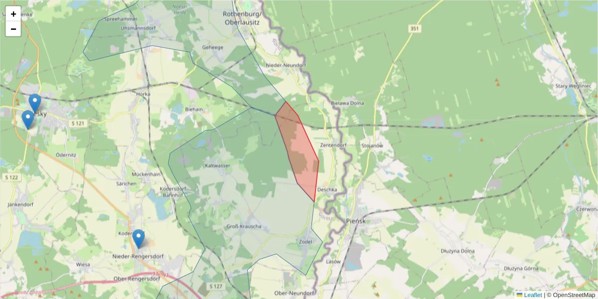 Karte des Postleitzahlen Bereichs  und der umliegenden Postleitzahlen in Deutschland