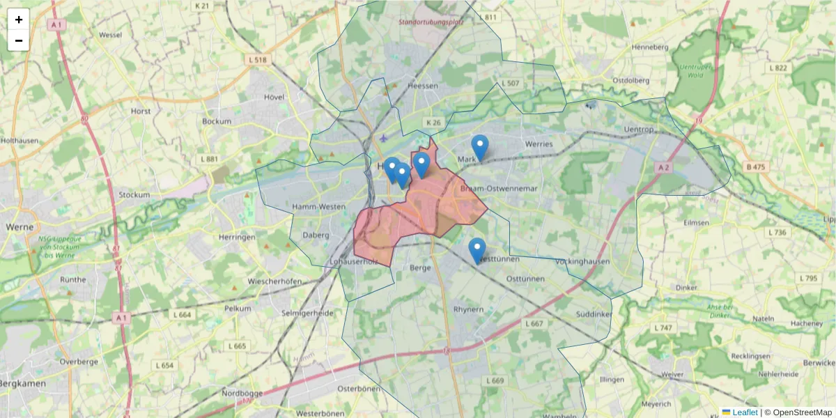 Karte des Postleitzahlen Bereichs  und der umliegenden Postleitzahlen in Deutschland