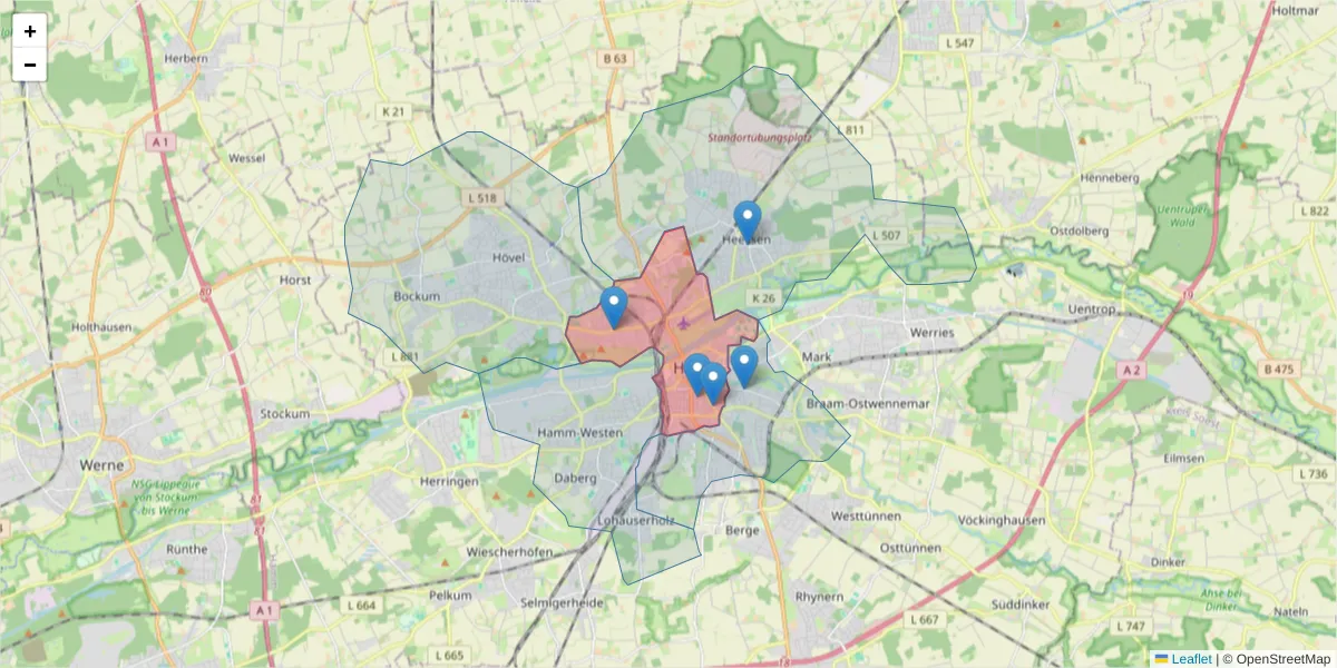 Karte des Postleitzahlen Bereichs  und der umliegenden Postleitzahlen in Deutschland