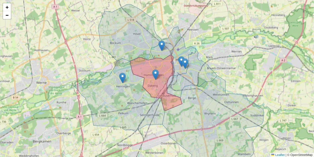 Karte des Postleitzahlen Bereichs  und der umliegenden Postleitzahlen in Deutschland