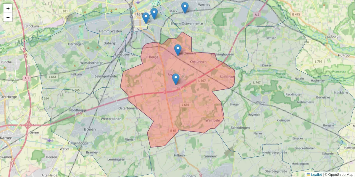 Karte des Postleitzahlen Bereichs  und der umliegenden Postleitzahlen in Deutschland