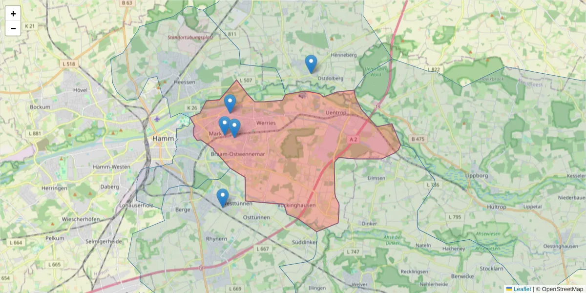 Karte des Postleitzahlen Bereichs  und der umliegenden Postleitzahlen in Deutschland