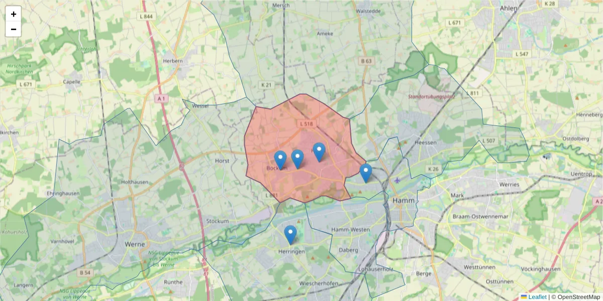 Karte des Postleitzahlen Bereichs  und der umliegenden Postleitzahlen in Deutschland