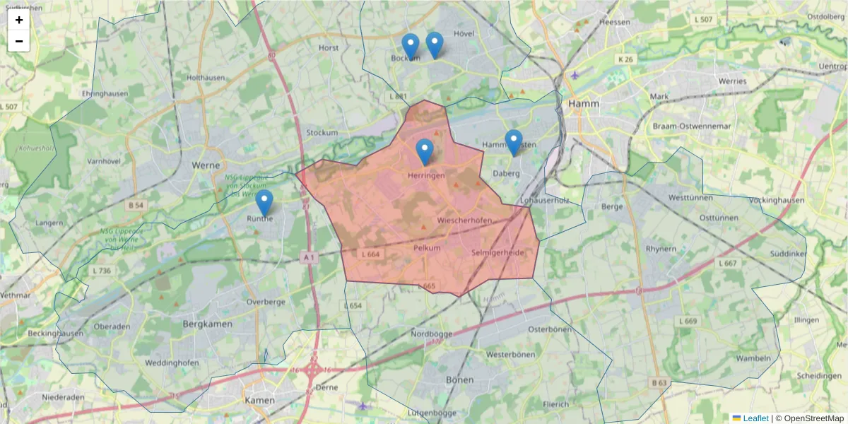Karte des Postleitzahlen Bereichs  und der umliegenden Postleitzahlen in Deutschland