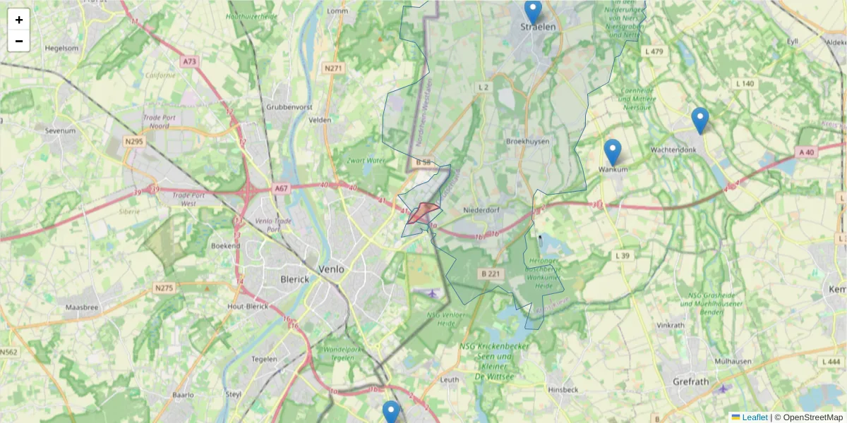 Karte des Postleitzahlen Bereichs  und der umliegenden Postleitzahlen in Deutschland