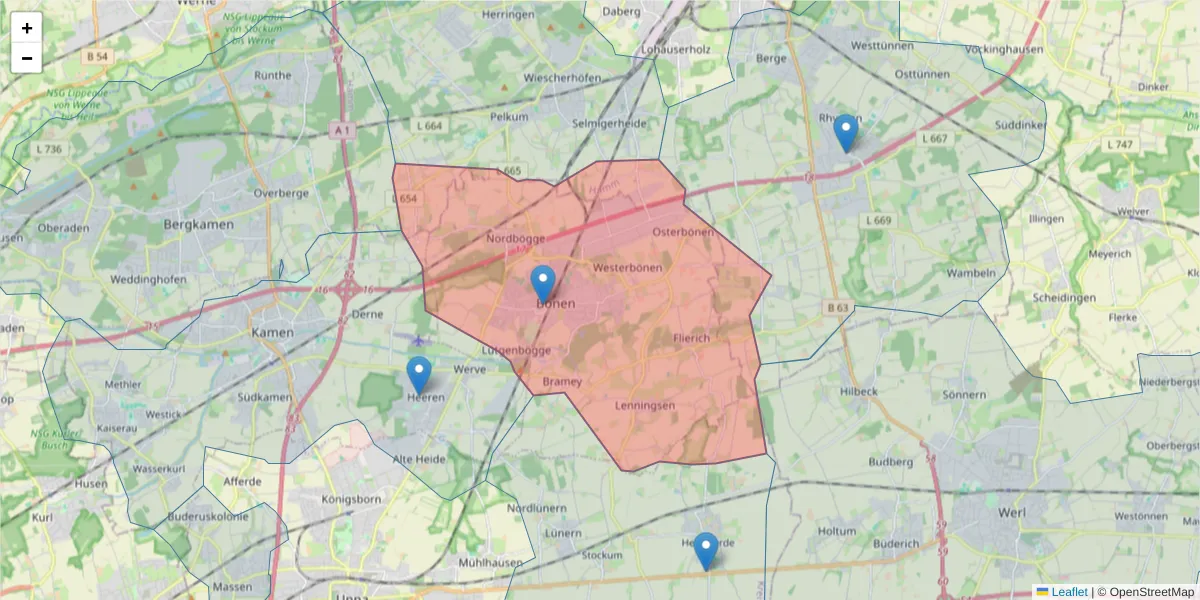 Karte des Postleitzahlen Bereichs  und der umliegenden Postleitzahlen in Deutschland