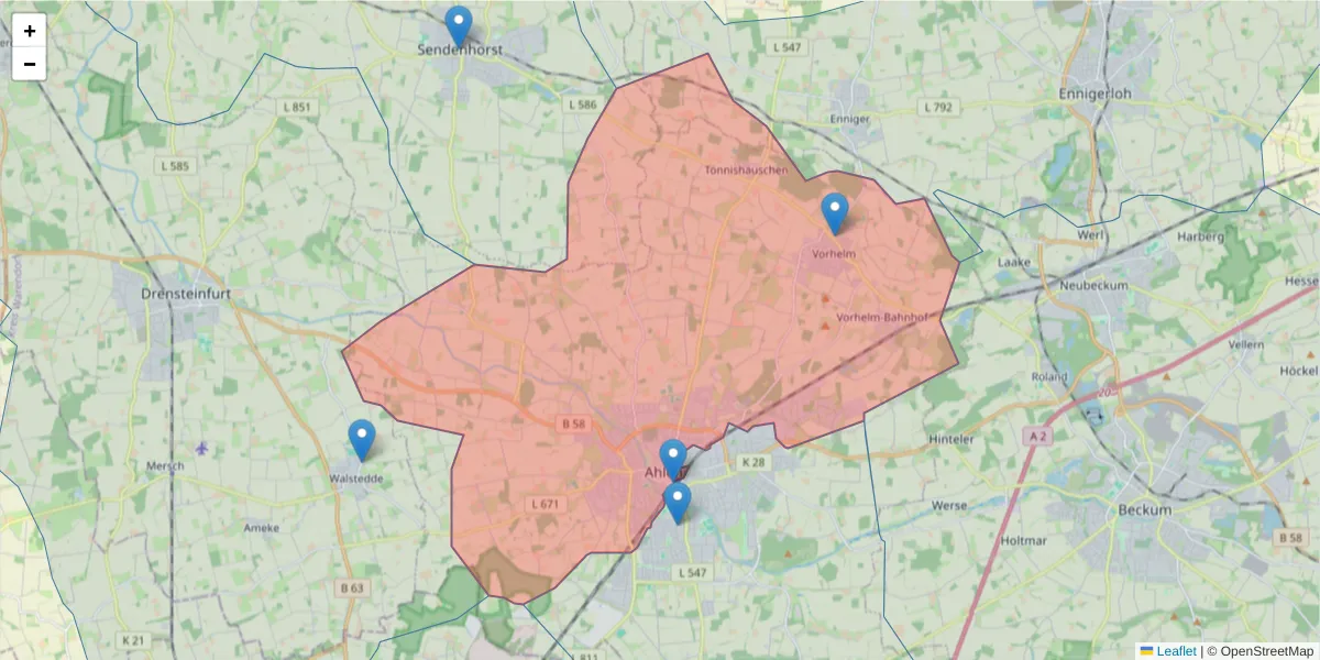 Karte des Postleitzahlen Bereichs  und der umliegenden Postleitzahlen in Deutschland