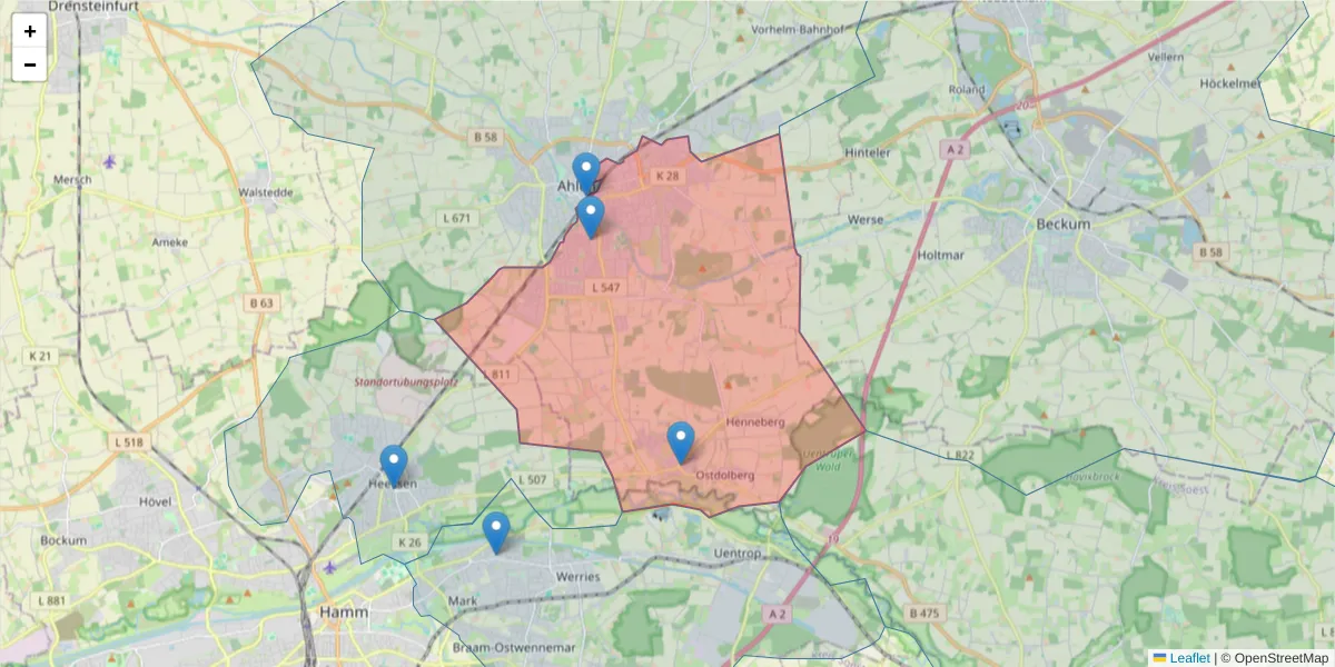 Karte des Postleitzahlen Bereichs  und der umliegenden Postleitzahlen in Deutschland