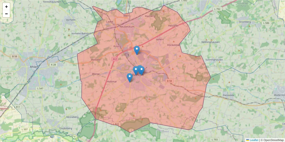 Karte des Postleitzahlen Bereichs  und der umliegenden Postleitzahlen in Deutschland