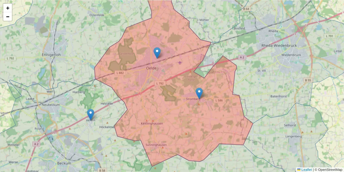 Karte des Postleitzahlen Bereichs  und der umliegenden Postleitzahlen in Deutschland