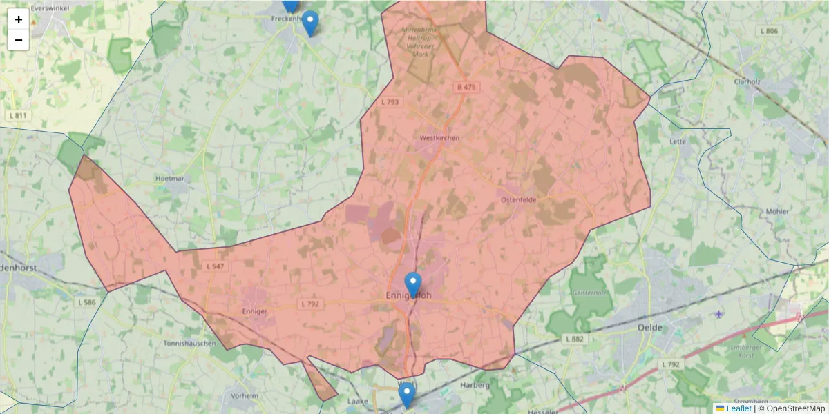 Karte des Postleitzahlen Bereichs  und der umliegenden Postleitzahlen in Deutschland