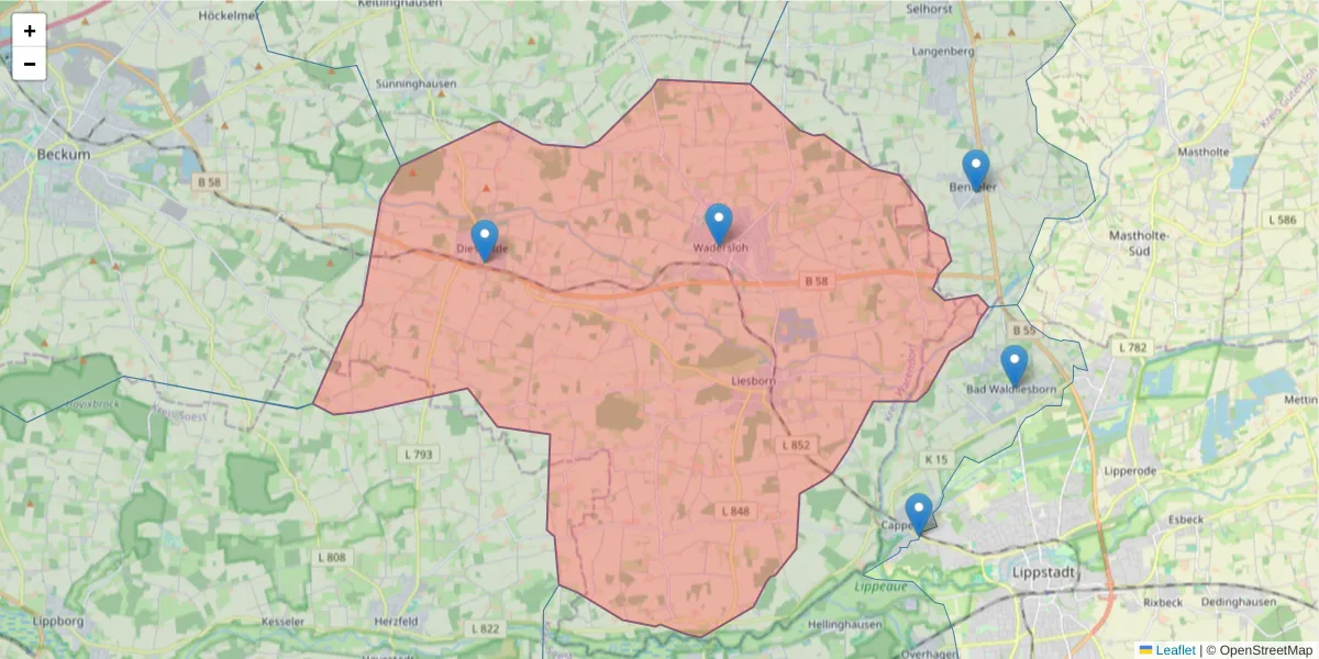 Karte des Postleitzahlen Bereichs  und der umliegenden Postleitzahlen in Deutschland