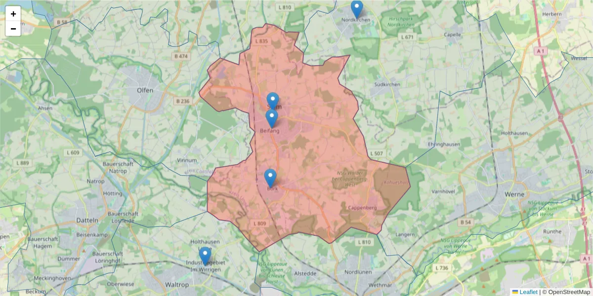 Karte des Postleitzahlen Bereichs  und der umliegenden Postleitzahlen in Deutschland