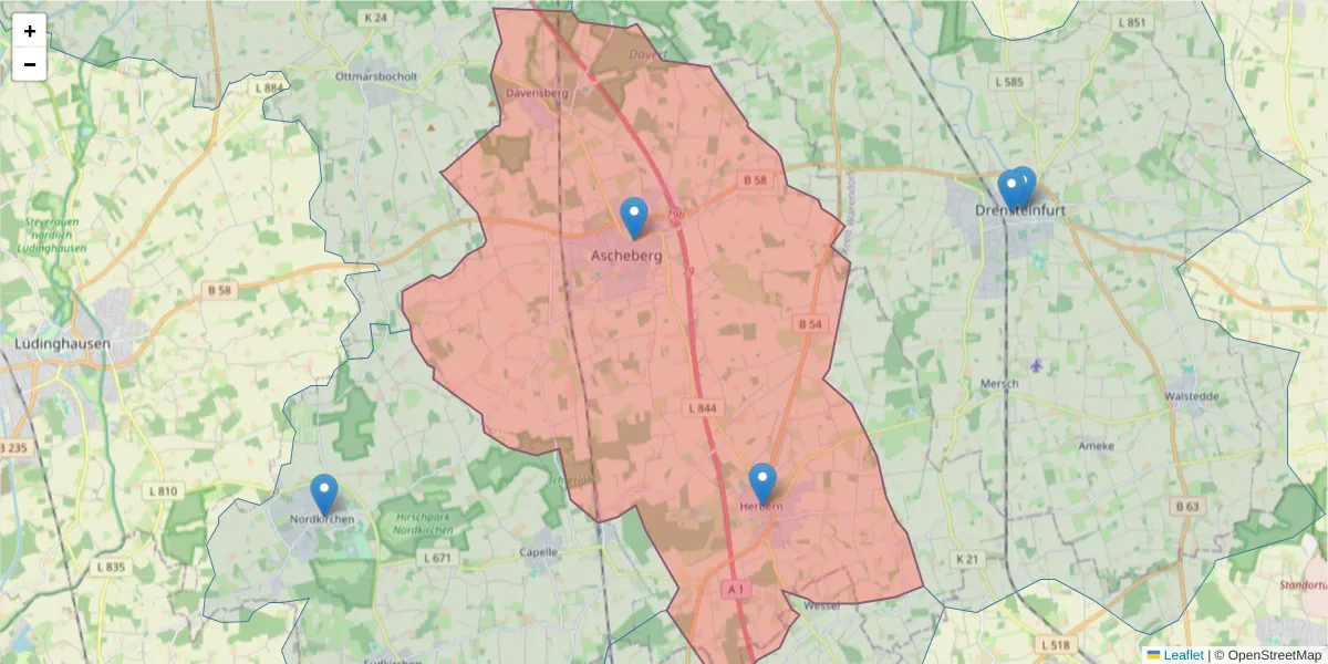 Karte des Postleitzahlen Bereichs  und der umliegenden Postleitzahlen in Deutschland