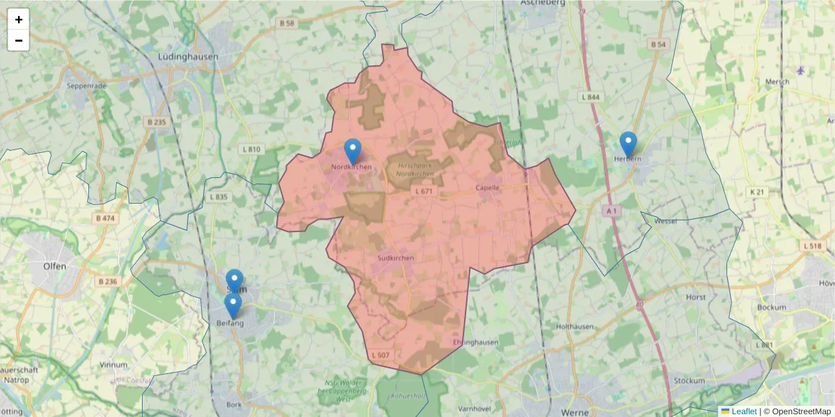 Karte des Postleitzahlen Bereichs  und der umliegenden Postleitzahlen in Deutschland