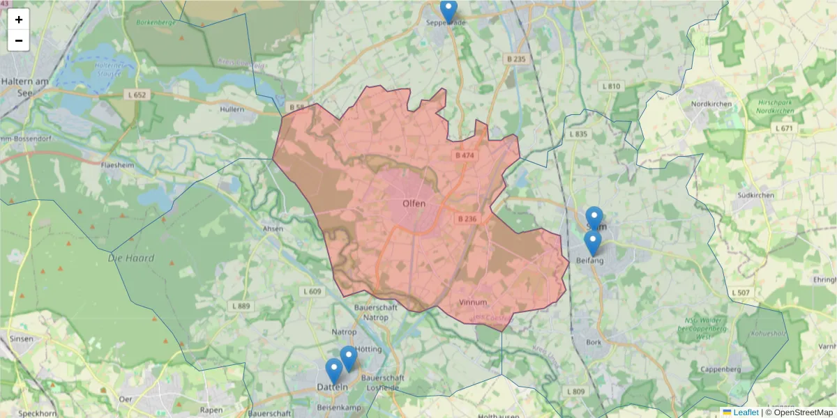 Karte des Postleitzahlen Bereichs  und der umliegenden Postleitzahlen in Deutschland