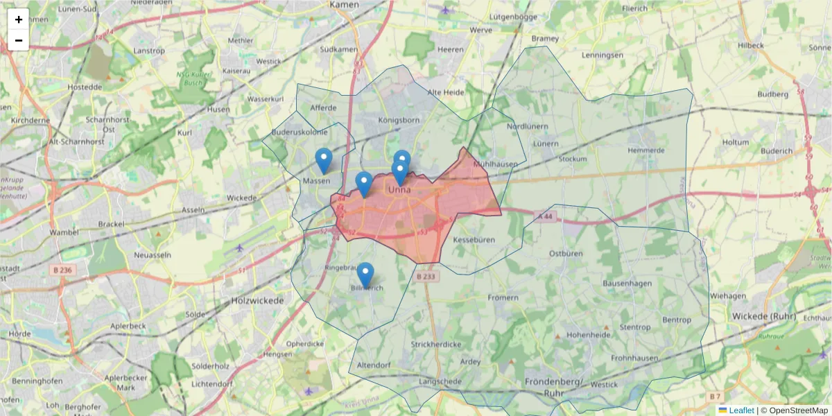 Karte des Postleitzahlen Bereichs  und der umliegenden Postleitzahlen in Deutschland