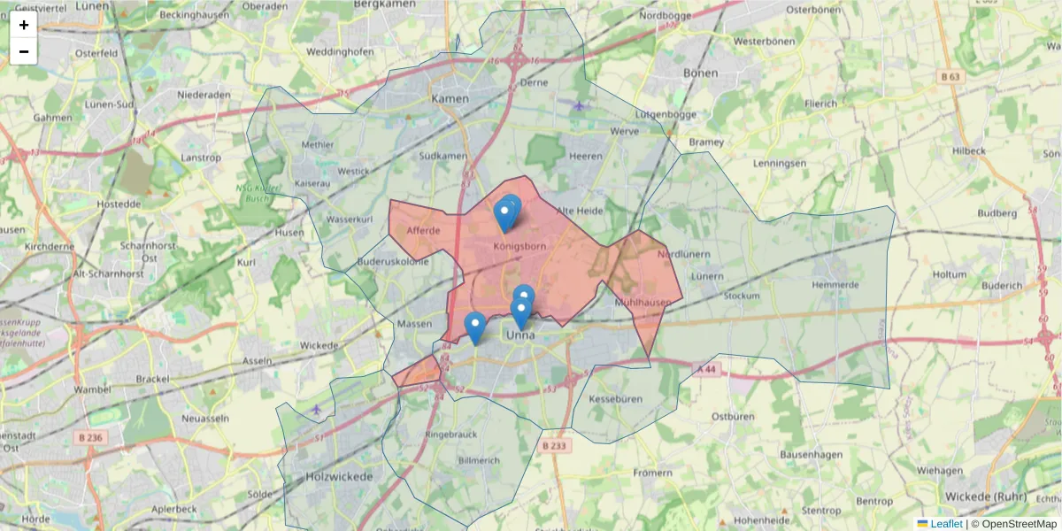 Karte des Postleitzahlen Bereichs  und der umliegenden Postleitzahlen in Deutschland