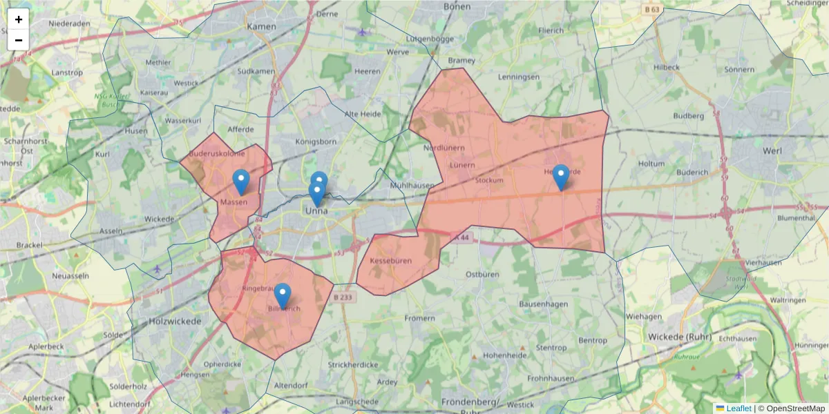 Karte des Postleitzahlen Bereichs  und der umliegenden Postleitzahlen in Deutschland