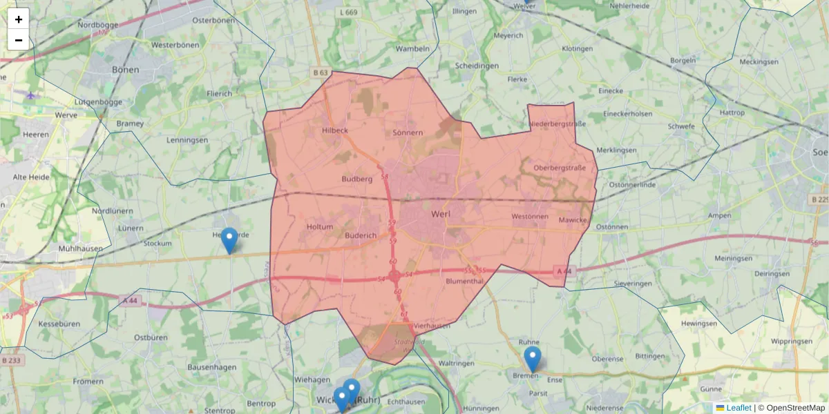 Karte des Postleitzahlen Bereichs  und der umliegenden Postleitzahlen in Deutschland