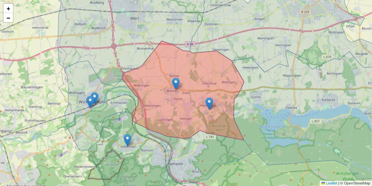 Karte des Postleitzahlen Bereichs  und der umliegenden Postleitzahlen in Deutschland