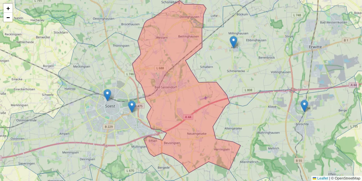 Karte des Postleitzahlen Bereichs  und der umliegenden Postleitzahlen in Deutschland