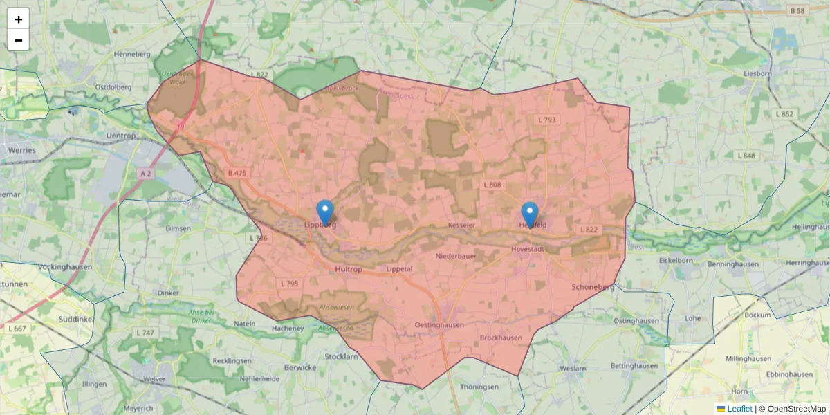 Karte des Postleitzahlen Bereichs  und der umliegenden Postleitzahlen in Deutschland