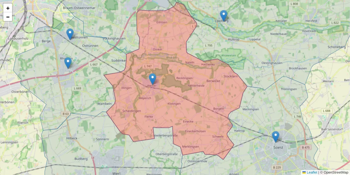 Karte des Postleitzahlen Bereichs  und der umliegenden Postleitzahlen in Deutschland