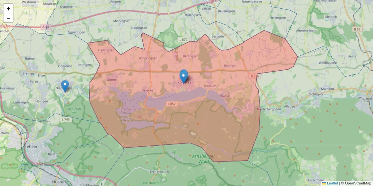 Karte des Postleitzahlen Bereichs  und der umliegenden Postleitzahlen in Deutschland