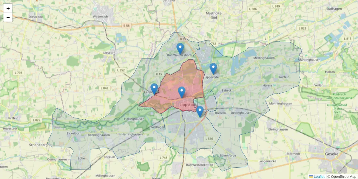 Karte des Postleitzahlen Bereichs  und der umliegenden Postleitzahlen in Deutschland