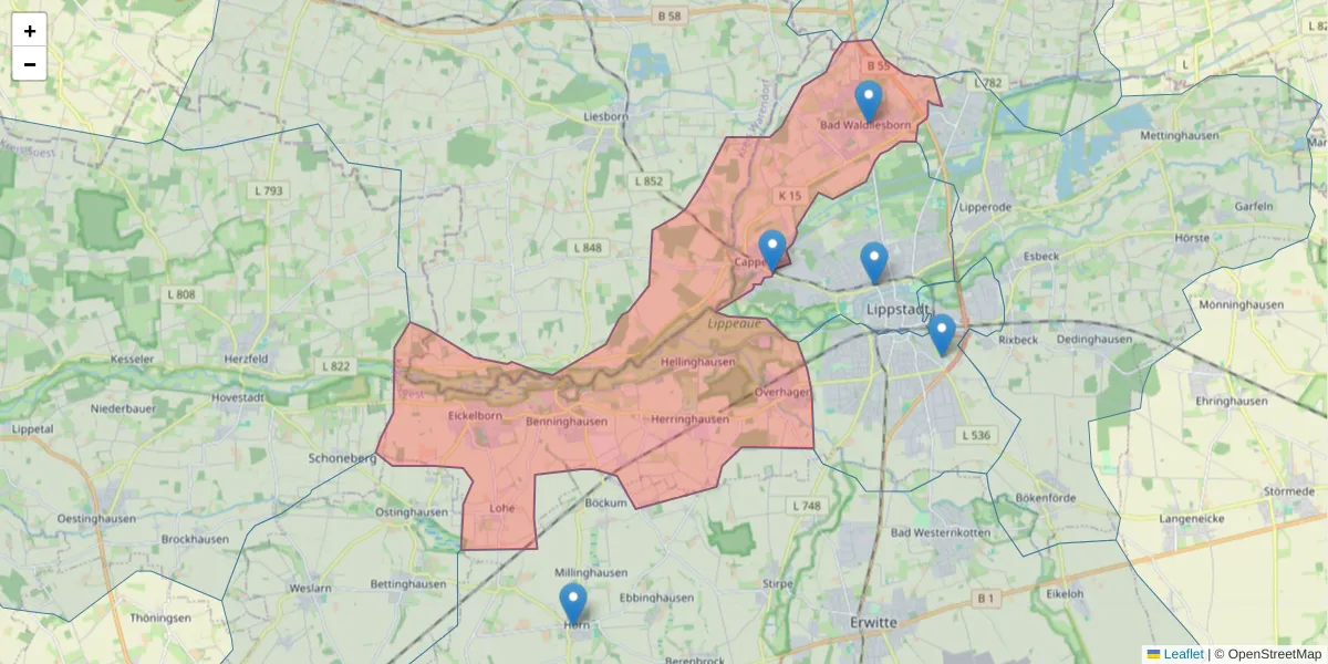 Karte des Postleitzahlen Bereichs  und der umliegenden Postleitzahlen in Deutschland