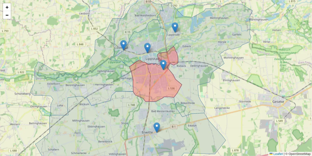 Karte des Postleitzahlen Bereichs  und der umliegenden Postleitzahlen in Deutschland